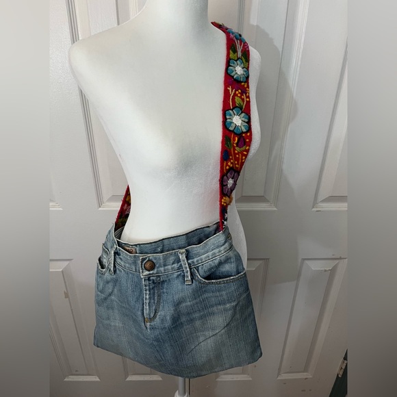 Recycled Denim Crossbody with Vintage Embroidered Strap - Picture 2 of 15